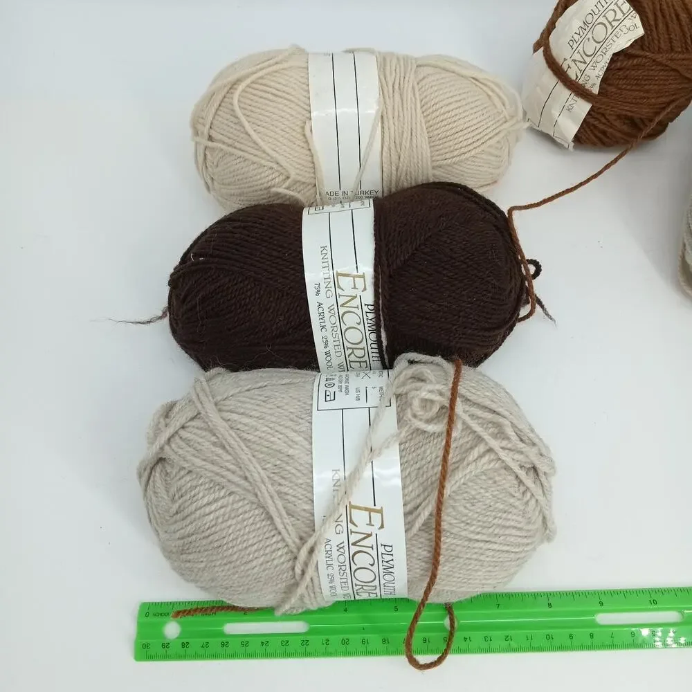 3+ Skeins Plymouth ENCORE Yarn 75%Acrylic 25%Wool THREE Colors 3.5oz